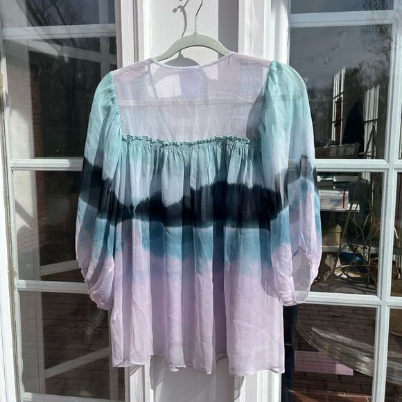 Anthropologie Sophie Duran 100% Silk Watercolor Top - Picture 4 of 10